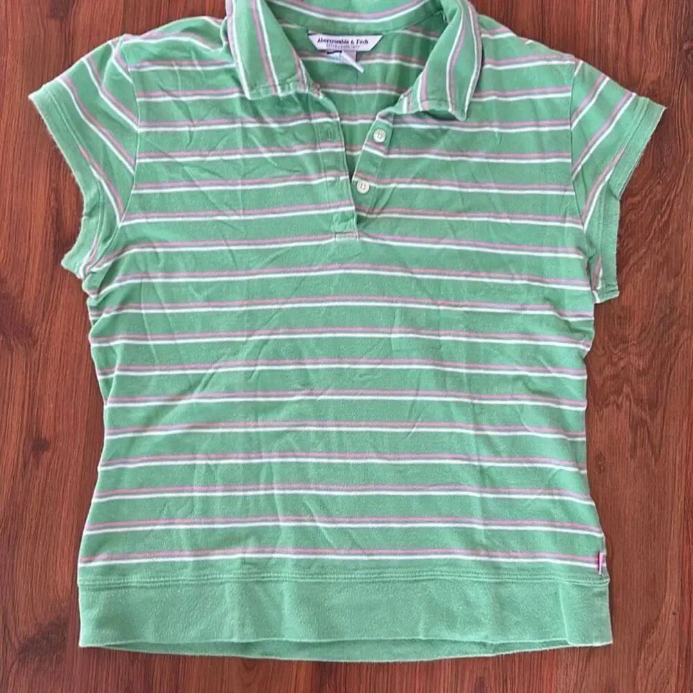 Abercrombie & Fitch Y2k green and pink striped polo shirt junior XL